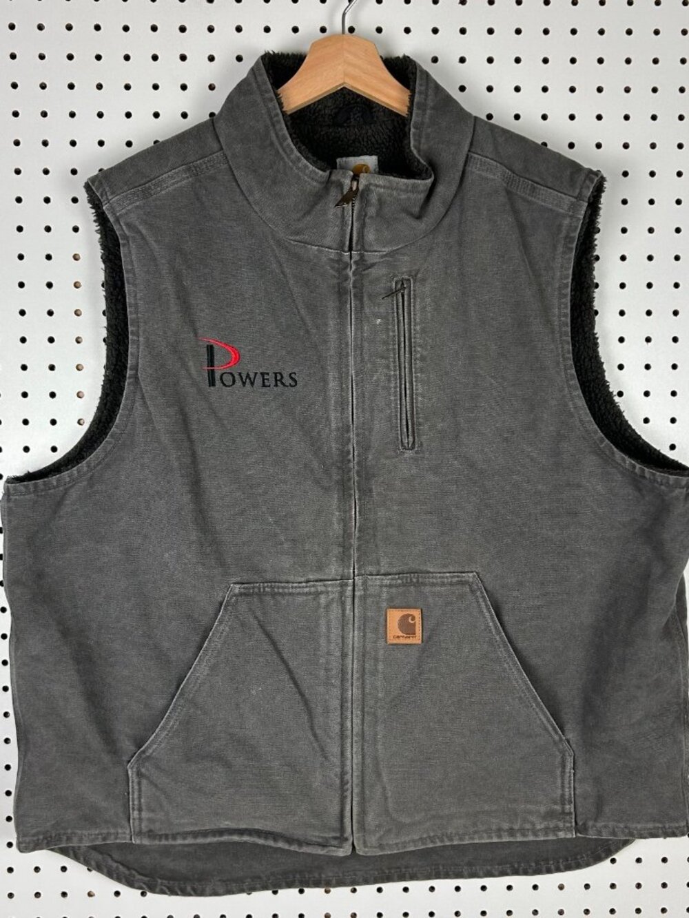 Carhartt Mens XL Sherpa Lined Vest Zip Work Wear Logo Gray Gravel Mock Neck V33